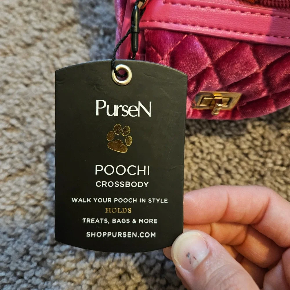 PurseN Poochi Crossbody Dog Walking Bag Small Magenta NEW Quilted‎ Velvet Tassel